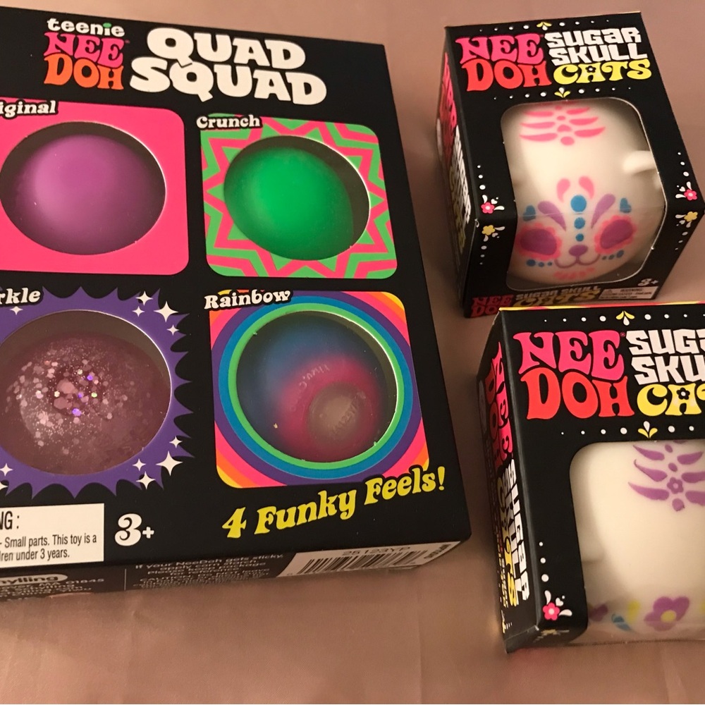 Quad Squad 4-Pack Stress Balls – Multicolor sugar skull cats